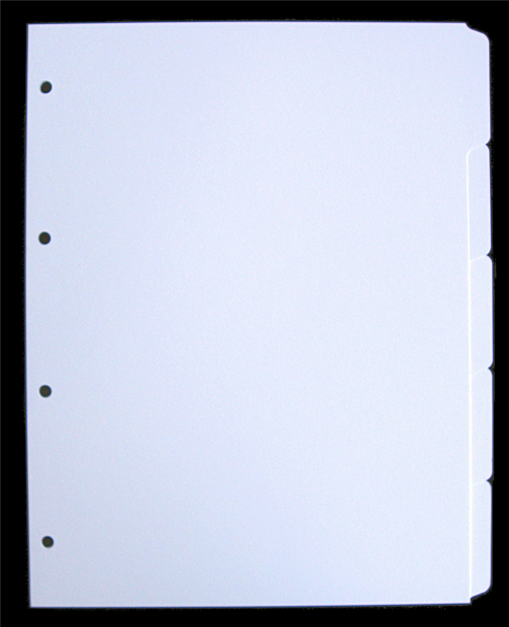 A4 Portrait Extra Wide White Card Dividers, Set of 5